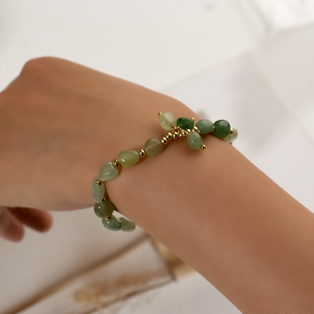 Gelang Manik-Manik Batu Giok Aventurine Alami Gaya Bohemian Untuk Pria Dan Wanita