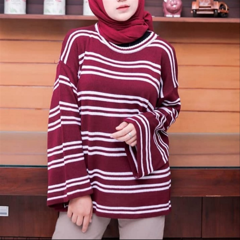 sweater emily double stripe-sweater cewek - sweater korea e disigrosir