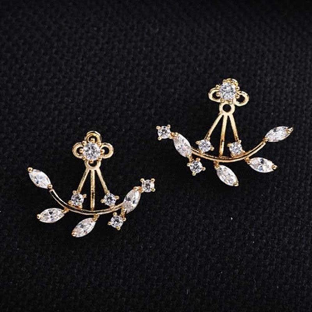 Timekey 1 Pasang Anting Tusuk Vintage Desain Daun Hias Berlian Imitasi Untuk Wanita A7K5