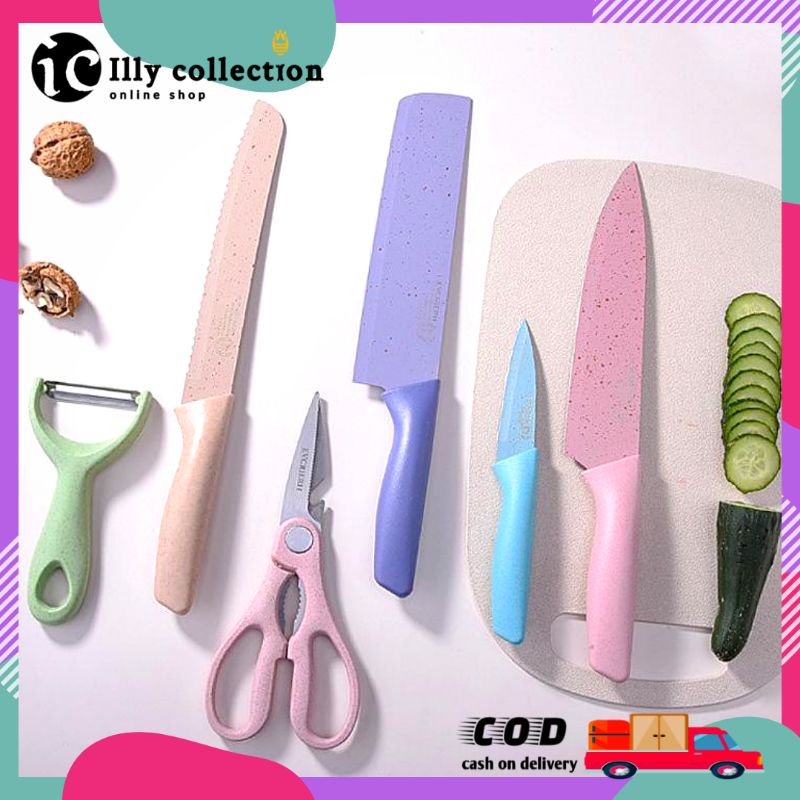 Pisau Set Warna Warni 6 in 1 Jerami Kitchen Knife EVCRIERH