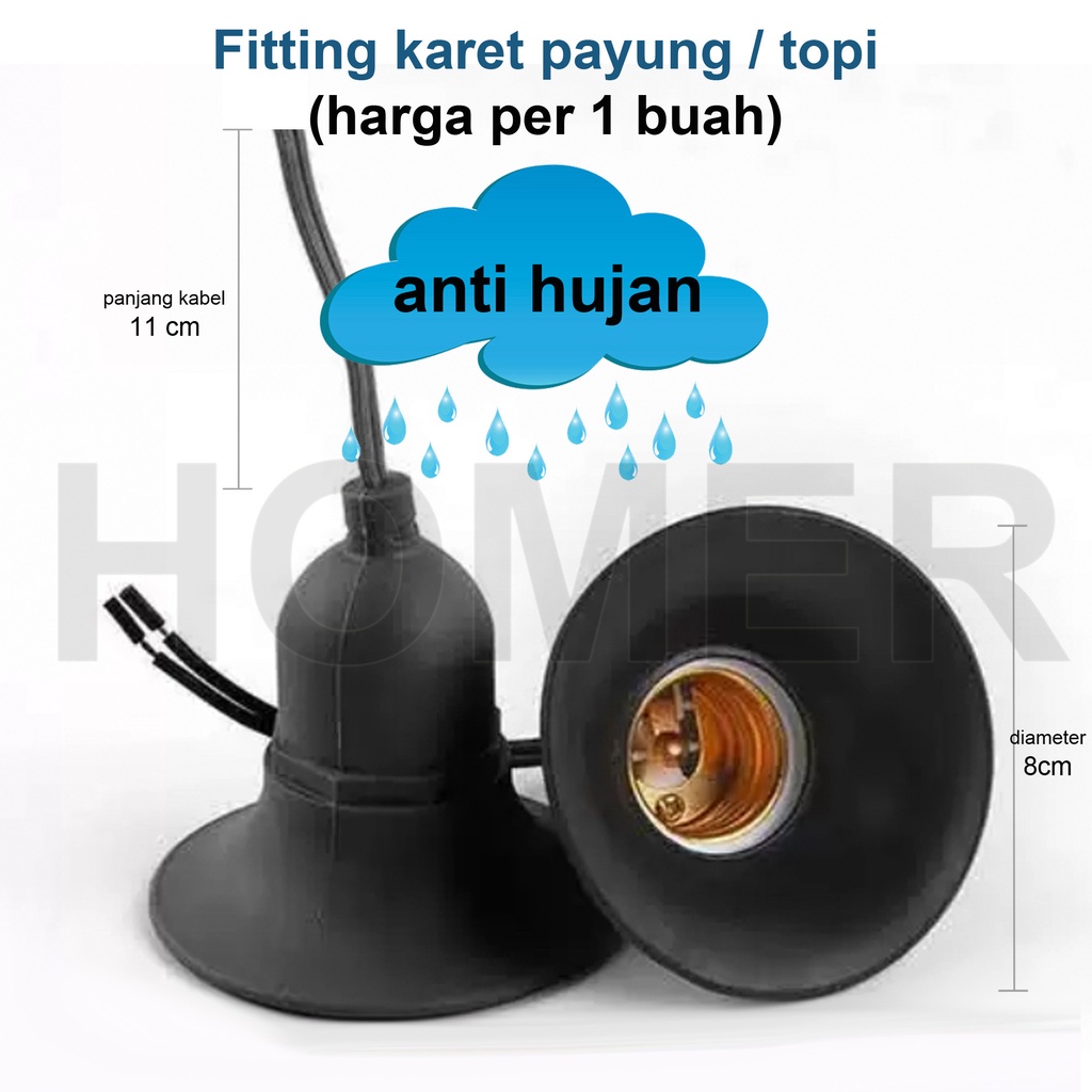 Fitting lampu Gantung Karet E27 Fitting Topi payung Karet Anti Air hujan Fitting Lampu outdoor