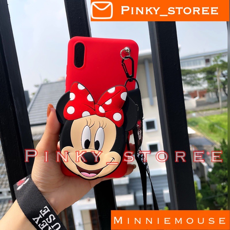 OPPO A54 A16 A15 A15S A53 A33 A92 A52 A11K A12 A7 A5S/ CASE KARAKTER DOMPET KOIN + TALI GANTUNGAN-Minnie Mouse