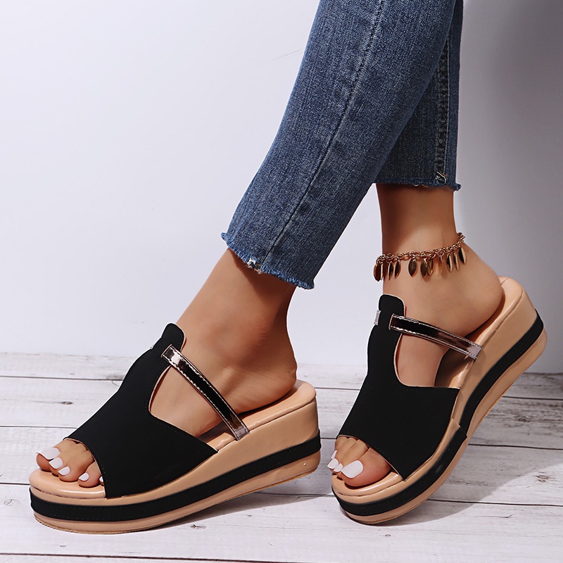 TBIG [COD] Sandal Slip On Wedges Megan Wanita Sepatu Korea Style Sekolah Kuliah