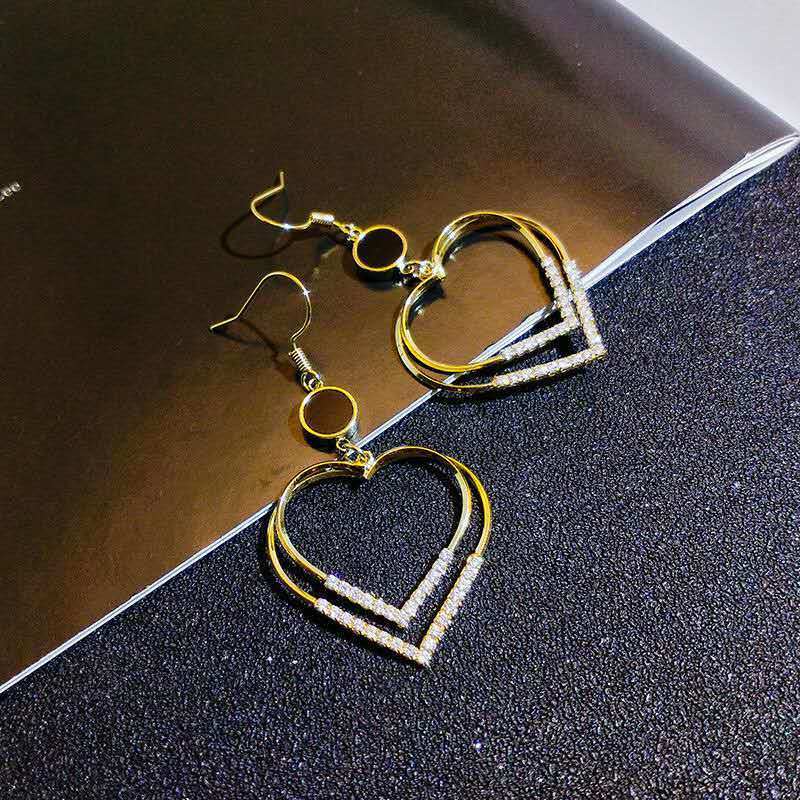 Selebriti Internet double-layer berbentuk hati Telinga hook high-grade anting-anting Korea selebriti