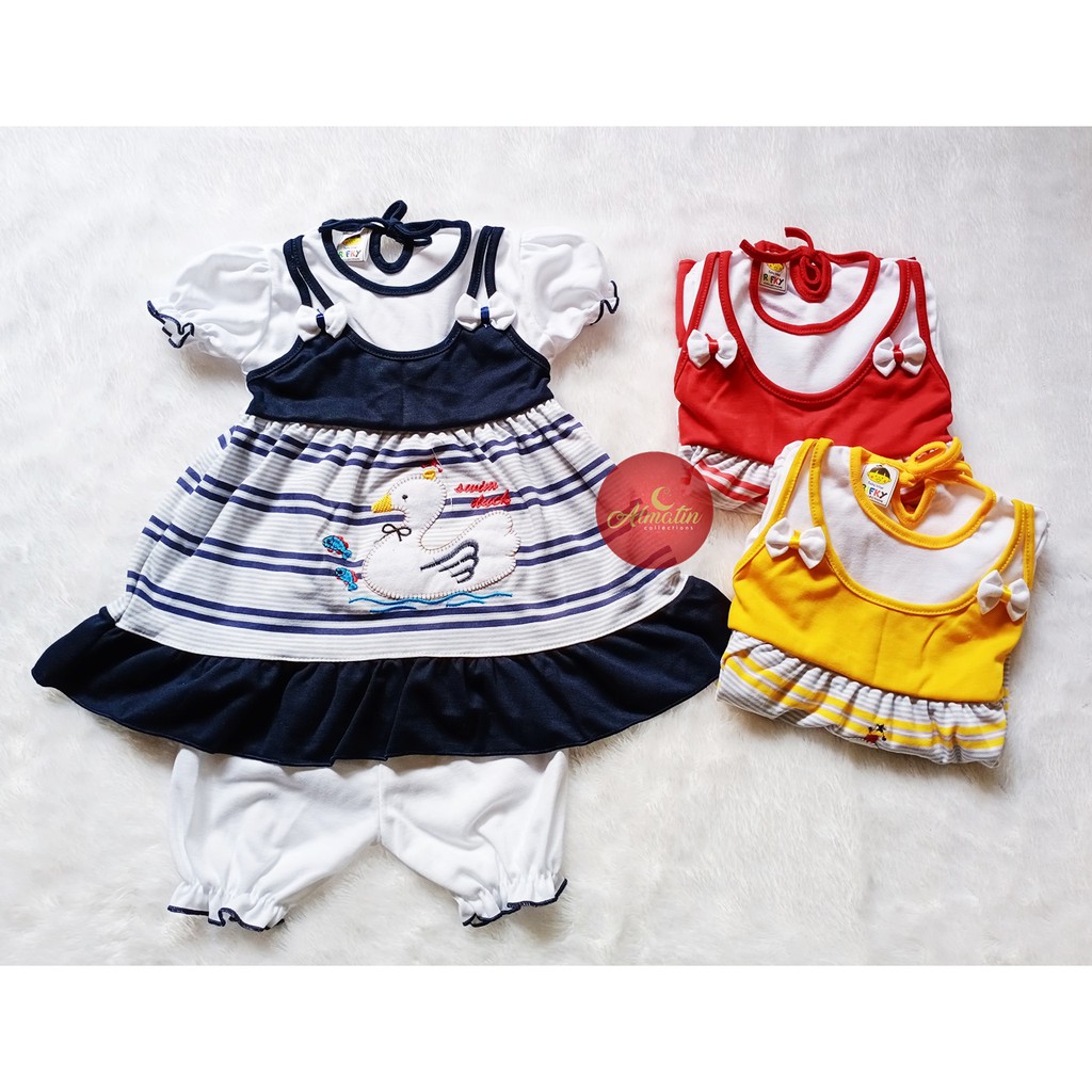 3 Stel Setelan Baju Bayi Perempuan / Baju Bayi Lengan Pendek / Dress Anak 3-18 Bulan Dapat 3 Stel