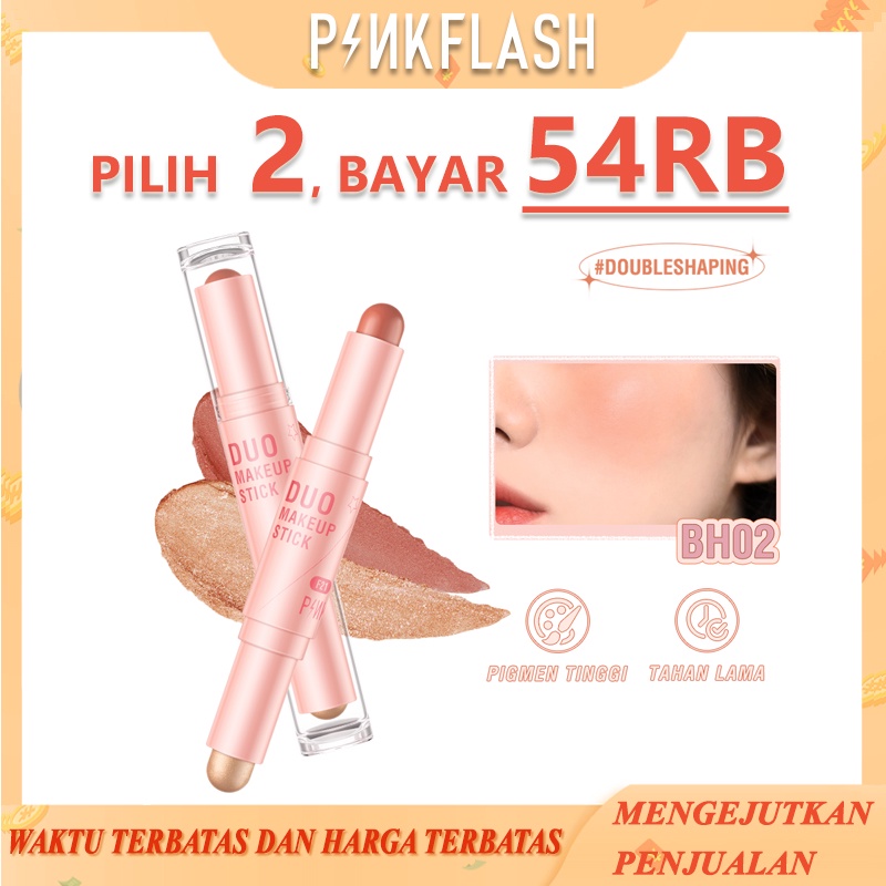 PINKFLASH 2 IN 1 Blush On Double Head Blusher Highlighter Flicker Honey DUO Makeup Stick Creamy Smooth Shimmer Blush On