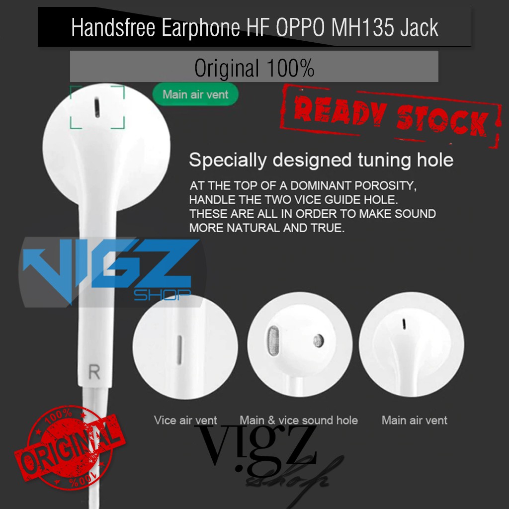 Handsfree Earphone HF OPPO MH135 Jack 3.5mm Original 100%