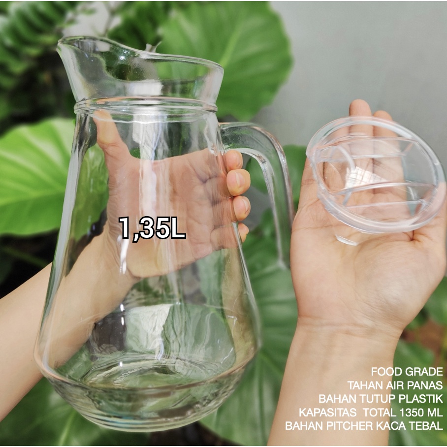 PITCHER KACA BESAR TUTUP GAGANG / TEKO KACA 1.35LITER / TEKO KACA BENING - TAQINCOLLECTION