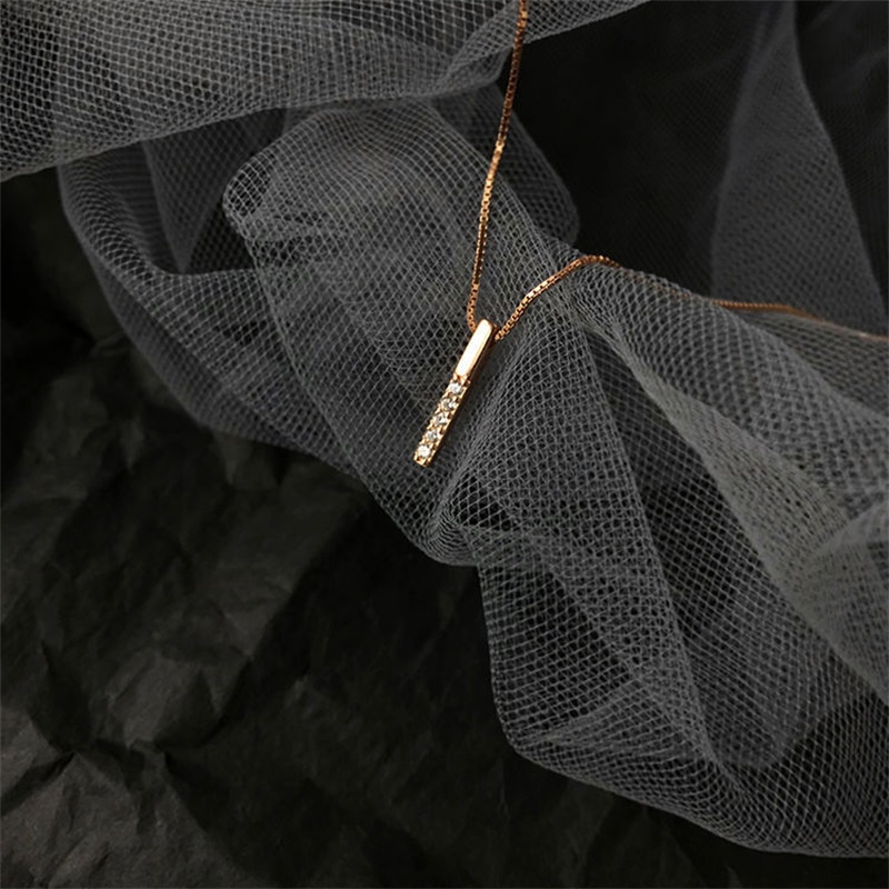 AZ017 Kalung Vertikal Women Diamond Rose Gold Clavicle Necklace Charm Pendant Jewelry Gift