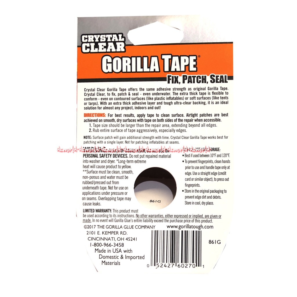 Gorilla Crystal Clear Gorilla Tape 8.2m Isolasi Bening Kuat Perekat Lakban Gorila Lakban Transparan Sangat Kuat