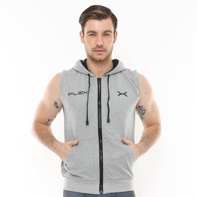 Jaket sleeveless hoodie sport fitness FLEX abu