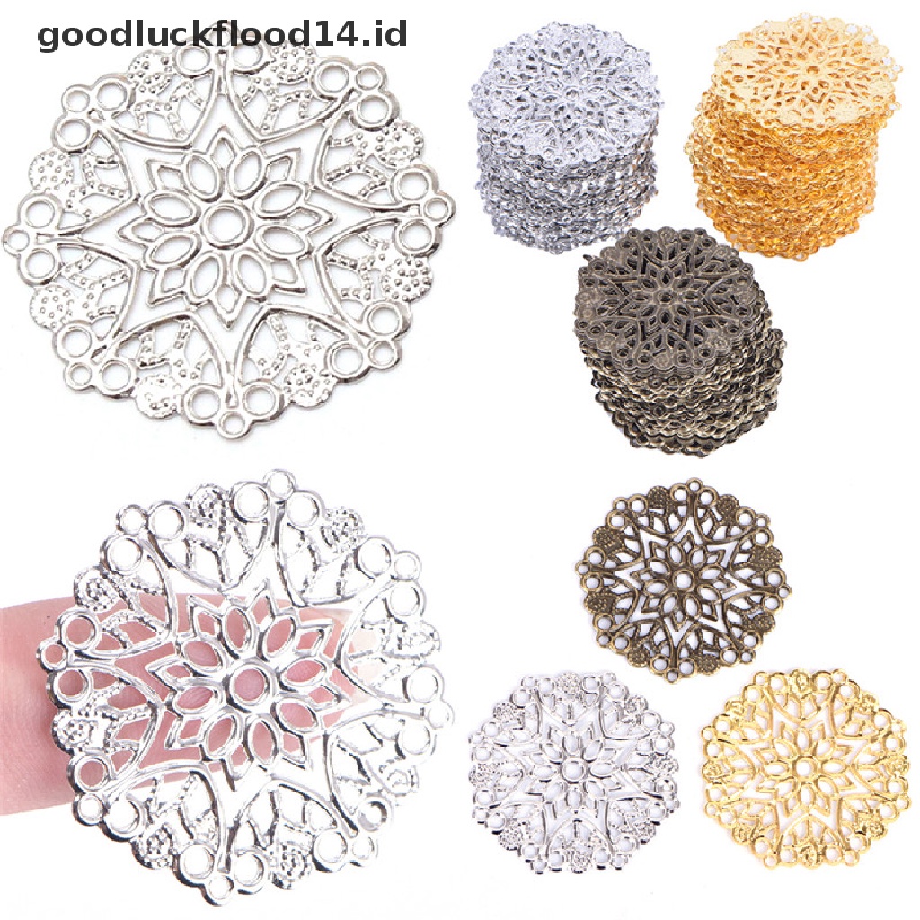 [OOID] 50PCS Bronze Filigree Flower Connectors Crafts DIY Jewelry Making Accessories  ID