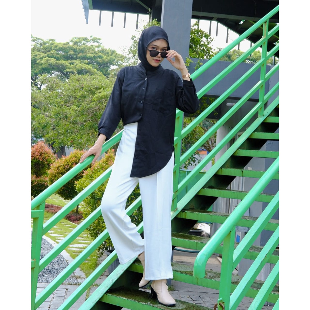 Zovy Kemeja Polos Wanita Oversize Jumbo Model Jumping Pocket Ld 120 Bahan Syakilla - Kemeja Oversize Premium Wanita Polos Basic