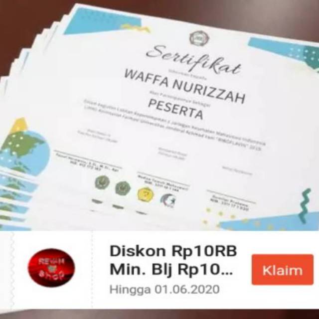 

✔️COD CETAK SERTIFIKAT PIAGAM Uk A4 + LAMINATING