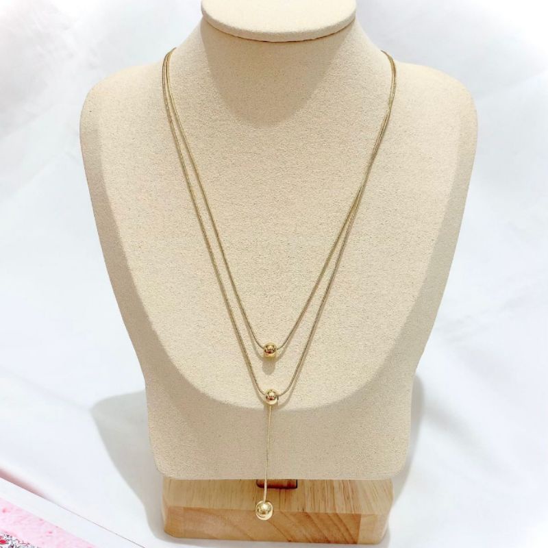 Kalung Titanium Asli Rantai Gold 2 layer Premium Brandad Stainless steel Anti karat anti alergi T001