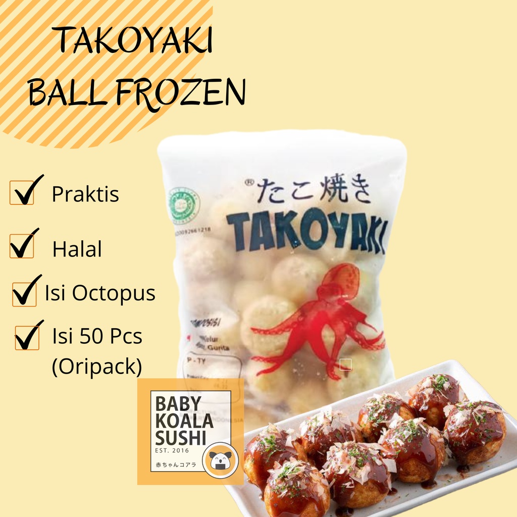 TAKOYAKI BALL FROZEN 10 &amp; 50 Pcs Halal | Takoyaki Beku Siap Santap