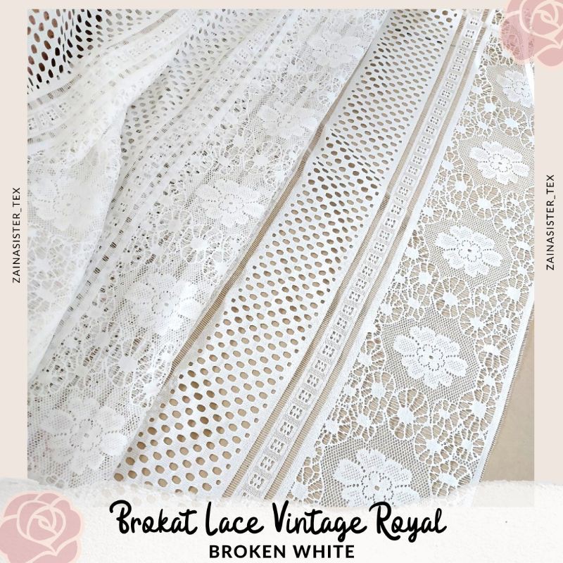 Kain Brukat Lace Vintage Royal Warna Putih Tulang