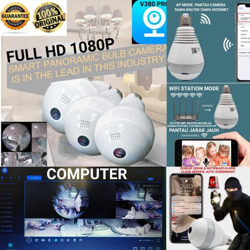V380 PRO IP CAMERA 3MP REAL FULL HD 1080P WHITE LIGHT 3D 360° VR CAM SPY CAM CCTV BOHLAM