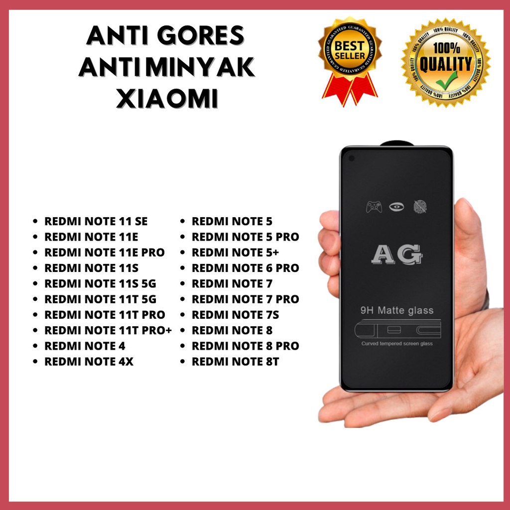 TEMPERED GLASS ANTI MINYAK - REDMI NOTE 11 SE-NOTE 11E-NOTE 11E PRO-NOTE 11S-NOTE 11S 5G-NOTE 11T 5G-NOTE 11T PRO-NOTE 11T PRO+/NOTE 4-NOTE 4X-NOTE 5-NOTE 5 PRO-NOTE 5+/NOTE 6 PRO-NOTE 7-NOTE 7 PRO-NOTE 7S-NOTE 8-NOTE 8 PRO-NOTE 8T (HOKKY ACC)