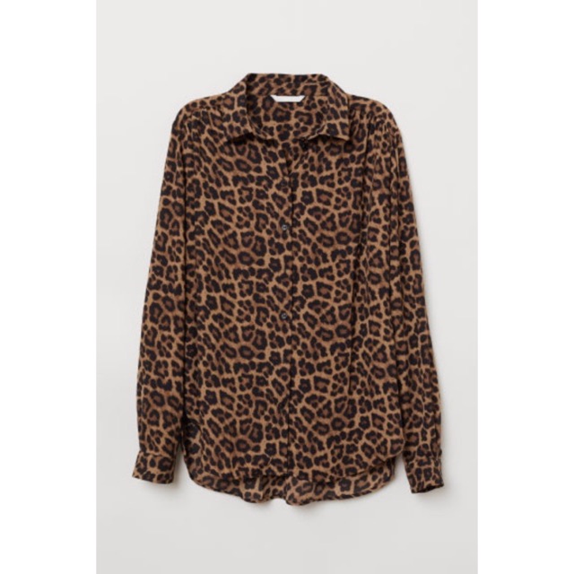 Kemeja HM Long Sleeved Blouse Brown Leopard Print Women Original Murah