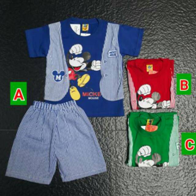 Baju stelan anak  anak  laki mickey  mouse  bahan kaos katun 