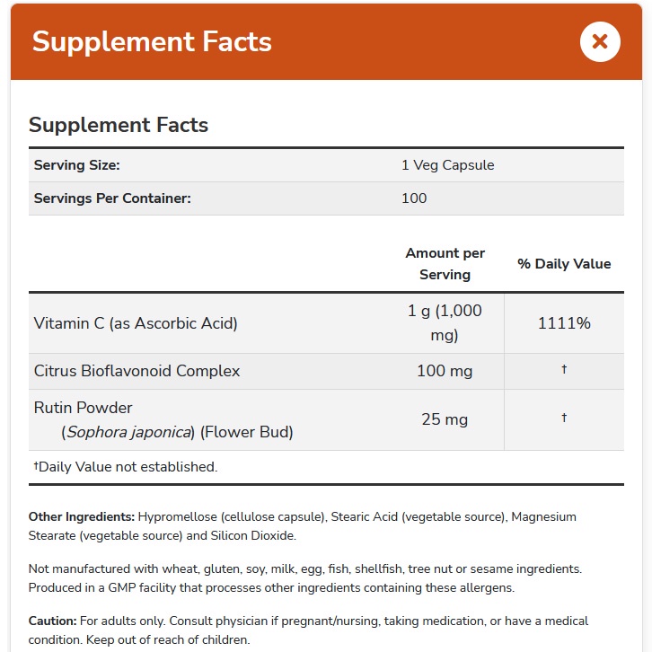 NOW FOODS Vitamin C 1000 mg with Bioflavonoid isi 100 Veg Capsules