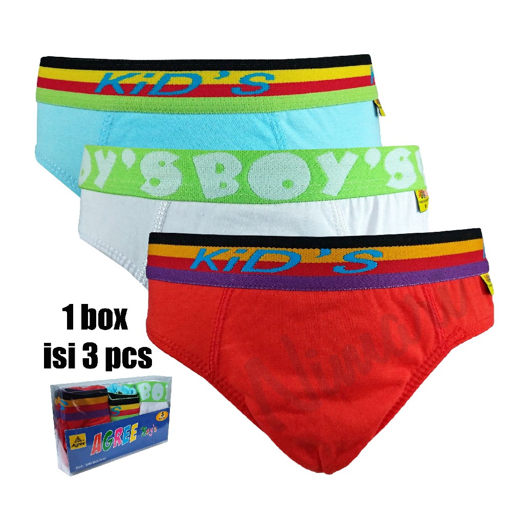 3pcs CD Agree 200 Anak Mika Karet Boxer | Celana Dalam Anak Laki Laki Agree | Open Sorex Grosir