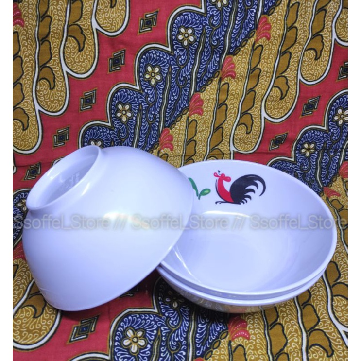 mangkok makan ayam jago asli melamin isi 3pcs