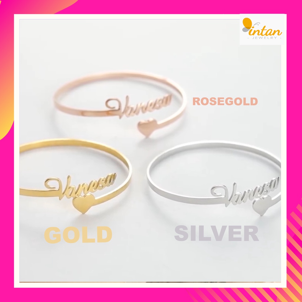 GELANG NAMA BANGLE KOLONG TITANIUM ANTI KARAT LAPIS EMAS ASLI SILVER CUSTOM BRACELET KOREA NAME AKSE