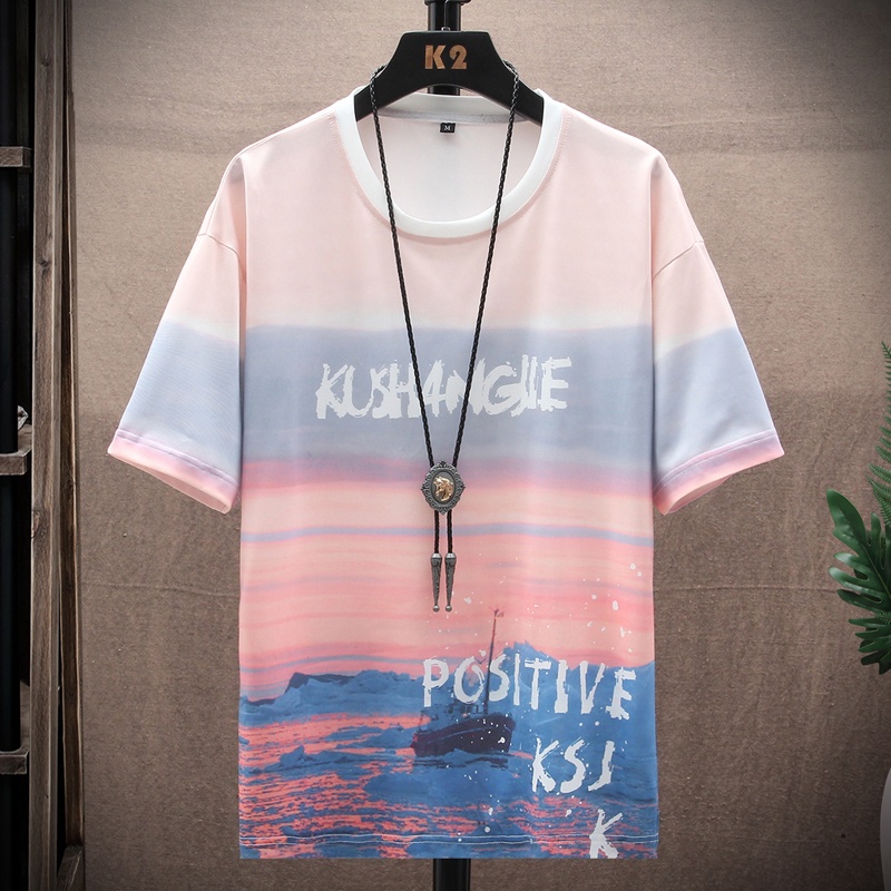 Kaos Distro Pria Lengan Pendek Gradien T-shirts Motif Tulisan Aksen Ritsleting Tshirt T2187
