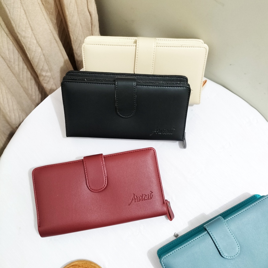 Dompet panjang wanita kulit sintetis wallet paspor tempat Handphone polos muat handphone uang dan Kartu