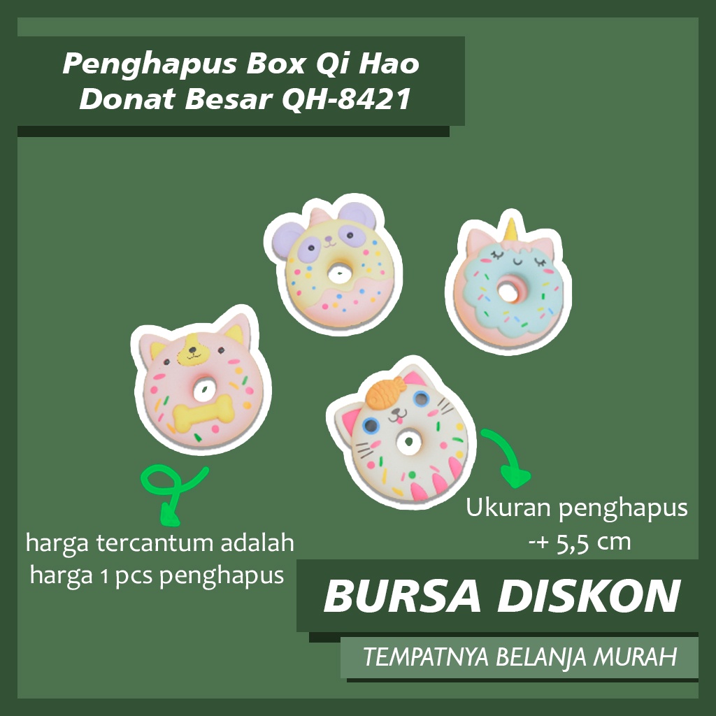 

Penghapus Qi Hao Donat Besar QH-8421 Eraser Hapusan Pensil Setip Dog Cat Unicorn Panda