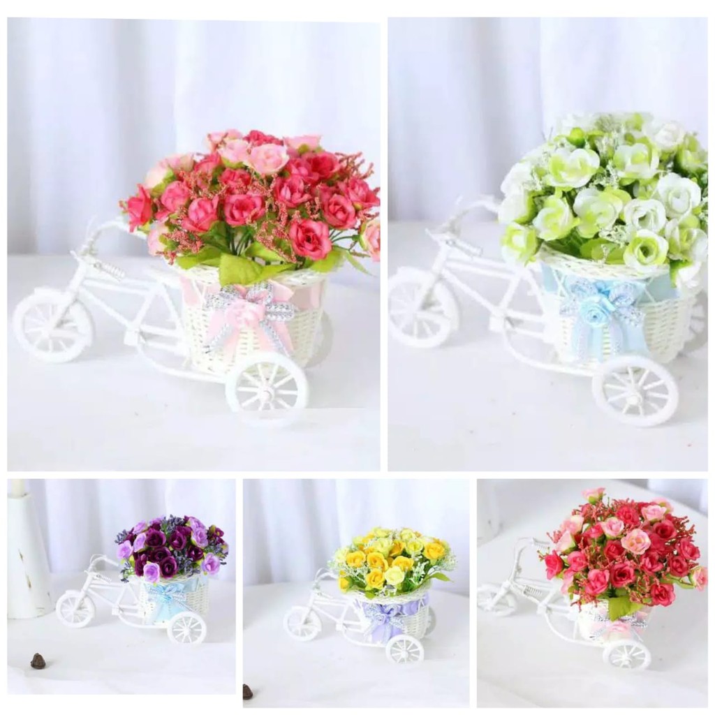 COD/BUNGA SEPEDA HIAS BUNGA MAWAR POT SEPEDA BUNGA ROSE ARTIFISIAL IMPORT BUNGA HIAS BS6601