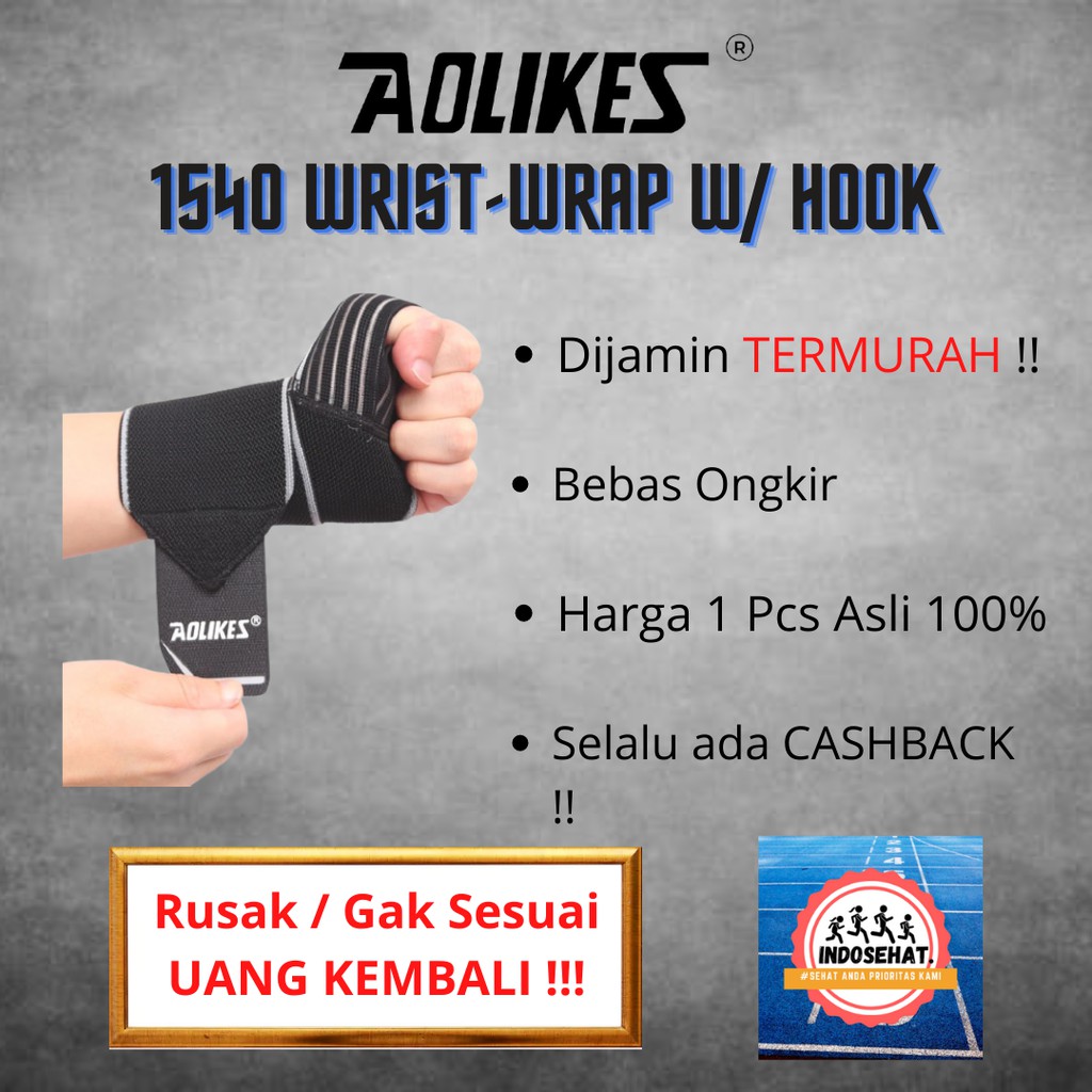 AOLIKES 1540 Wrist Wrap w Hook / Wrist Support / Wristband - Deker Pelindung Pergelangan Tangan