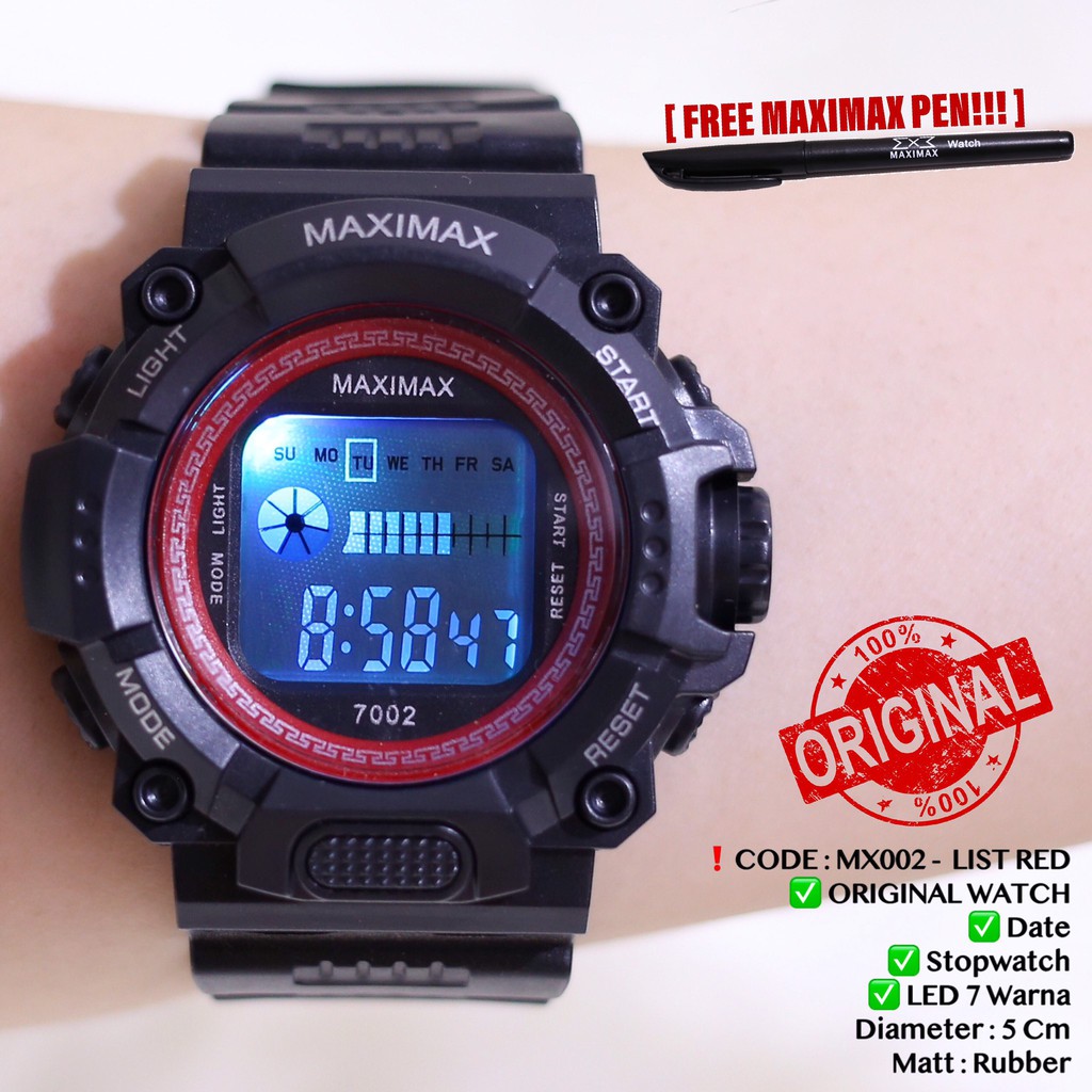 Jam tangan digital pria wanita FREE PUPLEN MAXIMAX model gshock LED watch MX7002