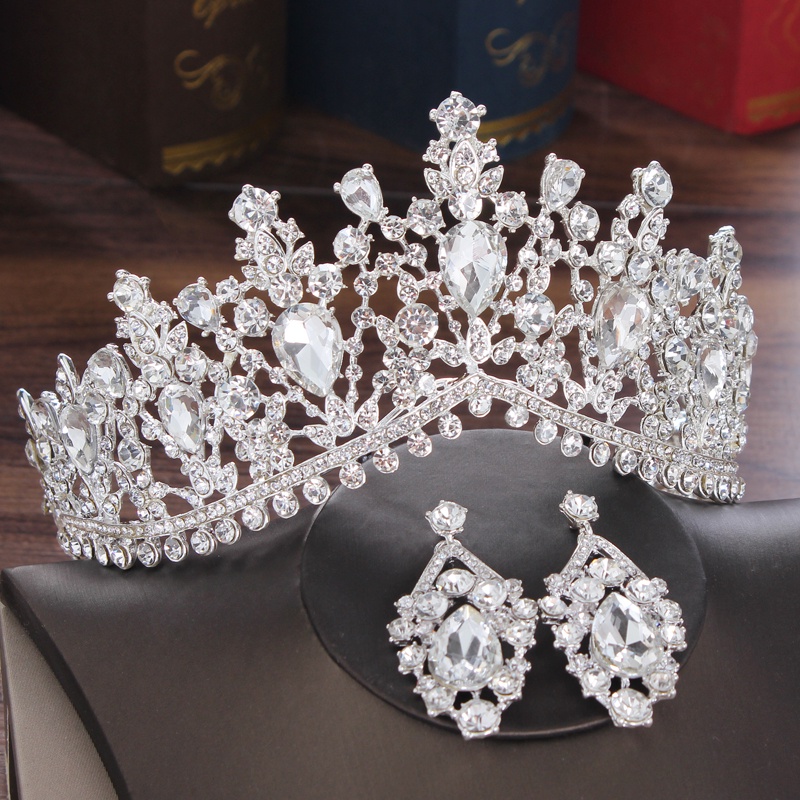 Set Kalung Tiara Mahkota Kristal Wanita Untuk Pernikahan