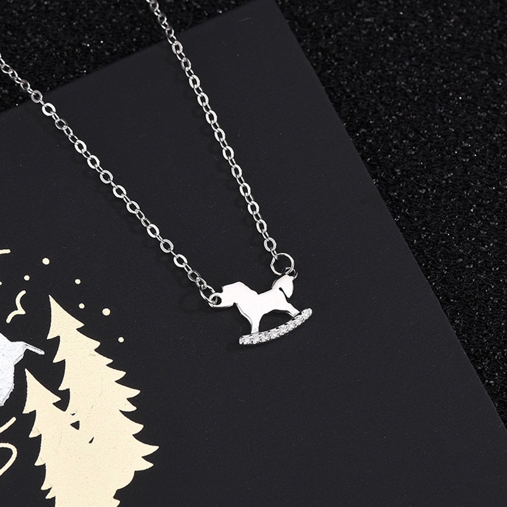 Hu Hu Hu Hu Hu Alat Bantu Pasang Kacamata♡ Kalung Rantai Lapis Silver Dengan Liontin Kuda Hoki Aksen Berlian Imitasi Untuk Wanita