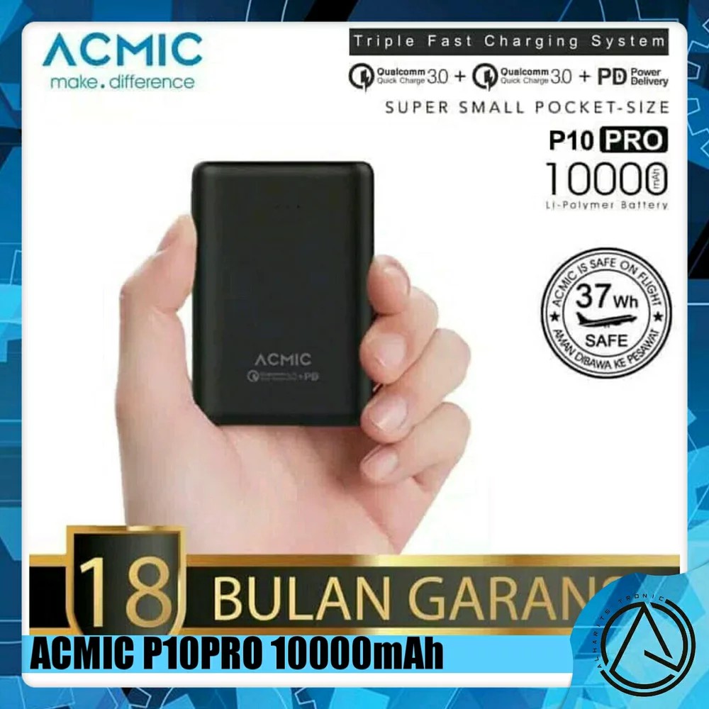 ACMIC P10PRO 10000mAh Mini Power Bank With Dual Quick Charge QC 3.0