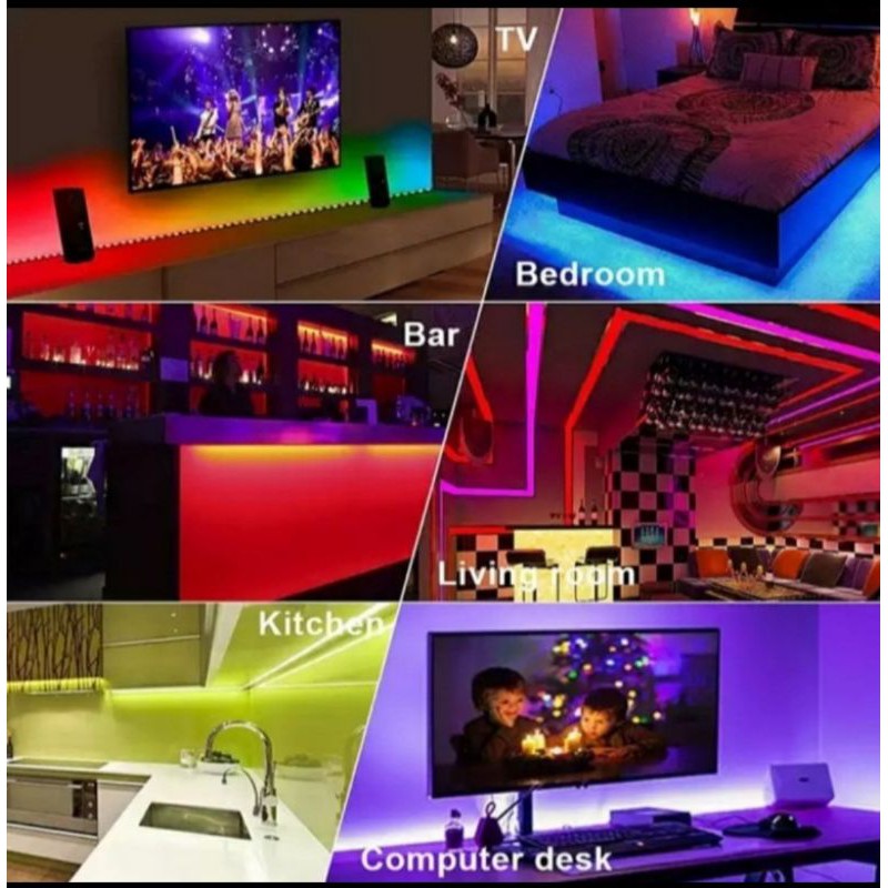 lampu LED strip RGB warna warni ip44 3528 komplit remot dan adaptor