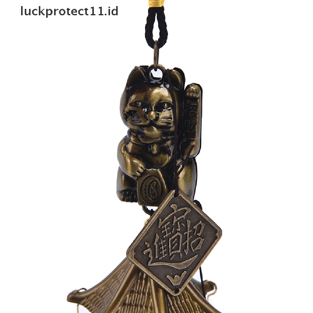 // Hg &amp; ID// Liontin Lonceng Angin Logam Tembaga Dekorasi Pintu Lucky Cat Feng Shui Pendant