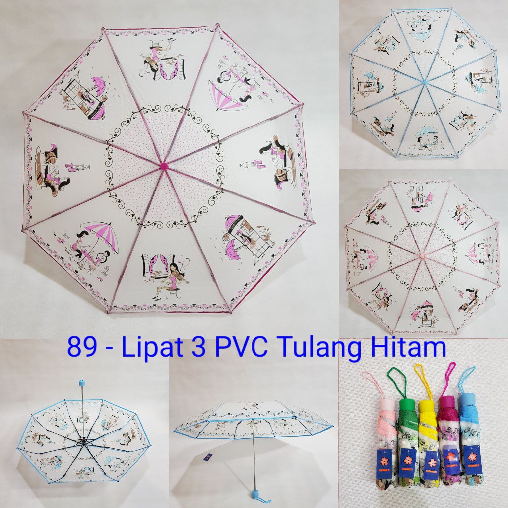 Payung Lipat 3 Cantik PVC Payung Transparan Bening Murah Meriah