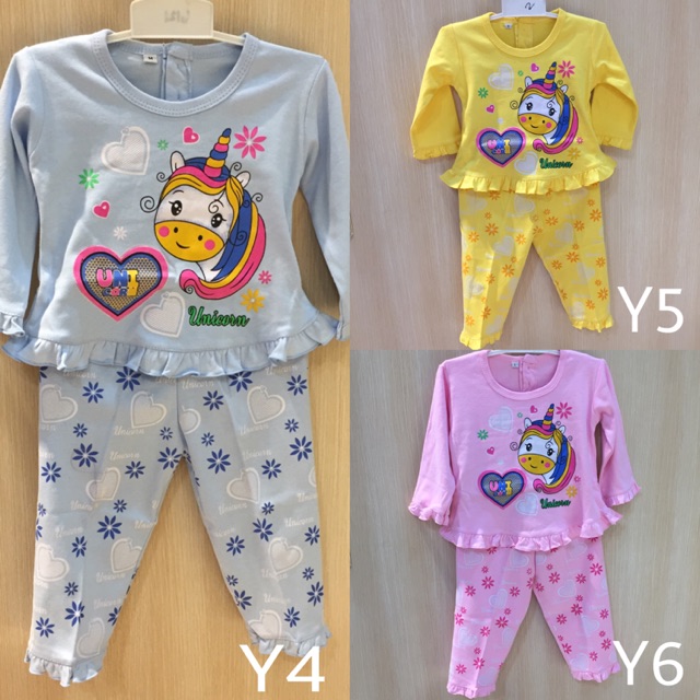 PIYAMA pjamas 1 2 3 tahun / setelan BAJU TIDUR BAYI DAN ANAK-ANAK cewek perempuan celana panjang tan