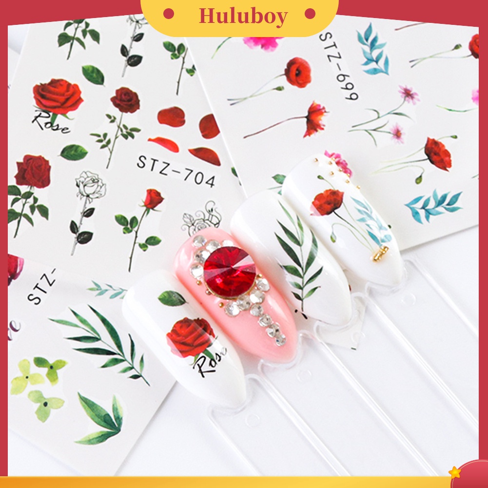 Huluboy Huluboy♡ 24 Lembar Stiker Decal Transfer Air Motif Tanaman Bunga Untuk Manicure DIY