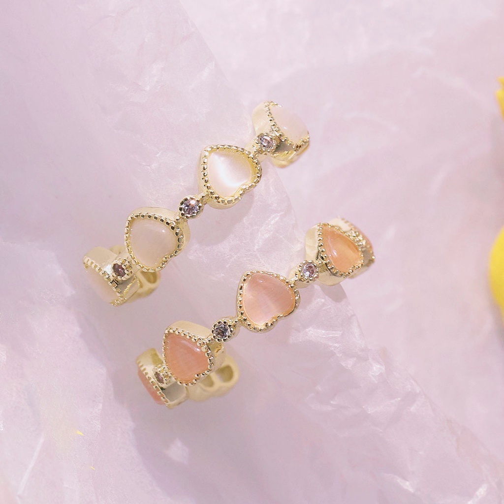 Hu Hu Hu Hu Hu Alat Bantu Pasang Kacamata♡ Cincin Tembaga Model Terbuka Adjustable Bentuk Hati Hias Opal Untuk Wanita