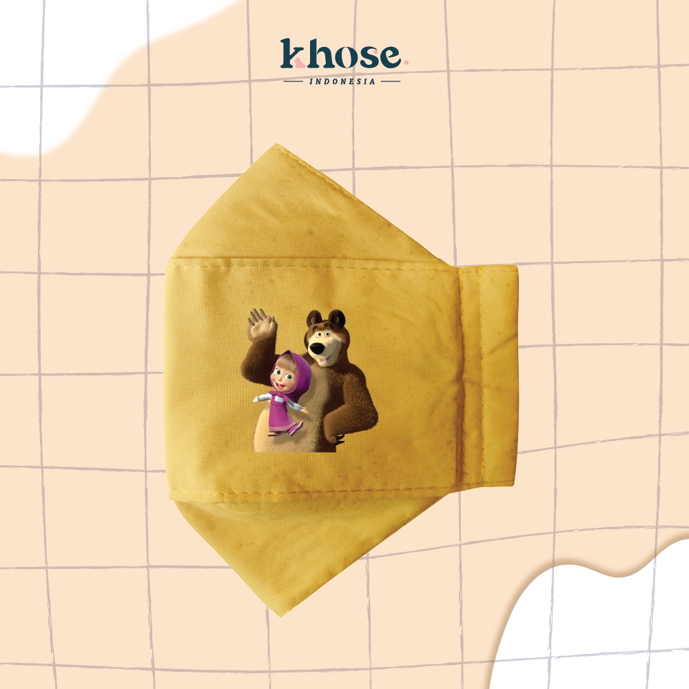 KHOSE MASKER KAIN ANAK 3D MARSHA &amp; THE BEAR WATER RESISTANT PRINT DIGITAL / Masker Lucu Murah