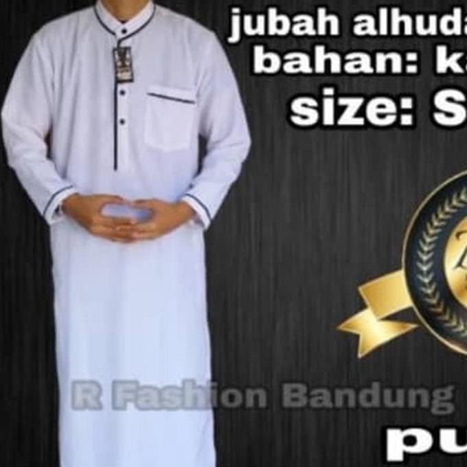 Gamis Jubah Pria Muslim al hudan Polos Original Gamis pria Terbaru - Putih