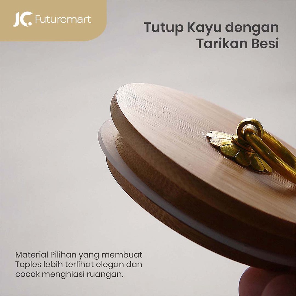 TOPLES CANISTER KOPI SNACK PERMEN KACA TUTUP KAYU JAPANESE STYLE KT147