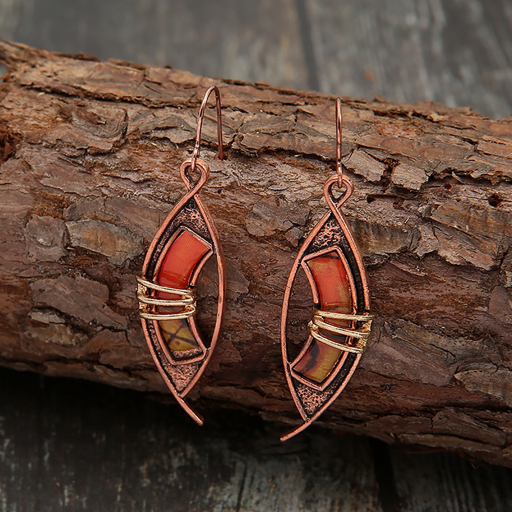 Hu Hu Hu Hu Hu Alat Bantu Pasang Kacamata♡ 1 Pasang Anting Kait Gantung Asimetris Desain Hollow Hias Batu Oranye Untuk Wanita