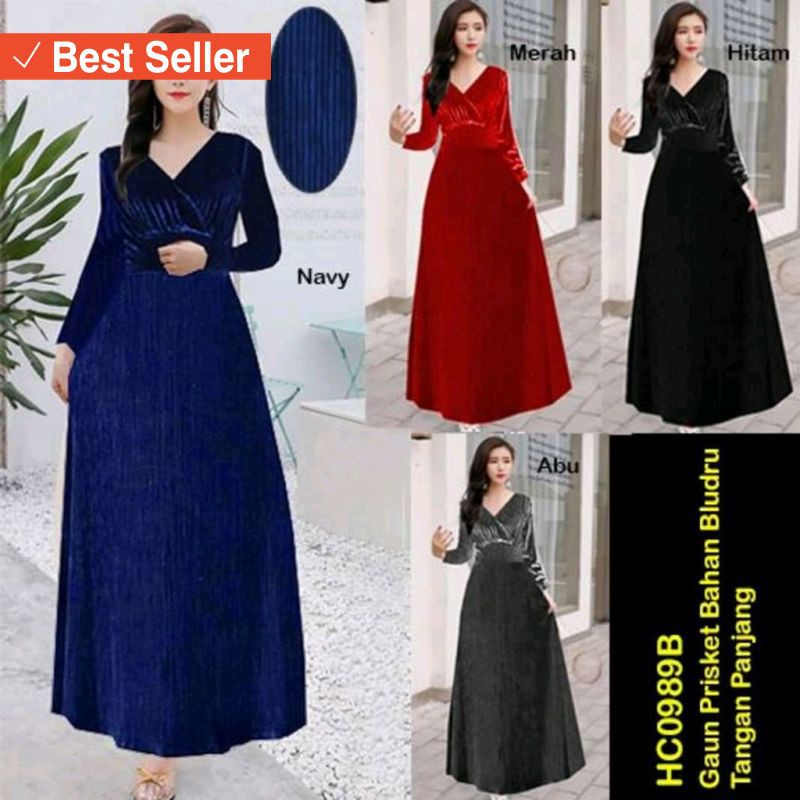 FASHION REMAJA MURAH TERLARIS MODERN UNIK / HC0989B Maxi Dress Bludru Prisket Import