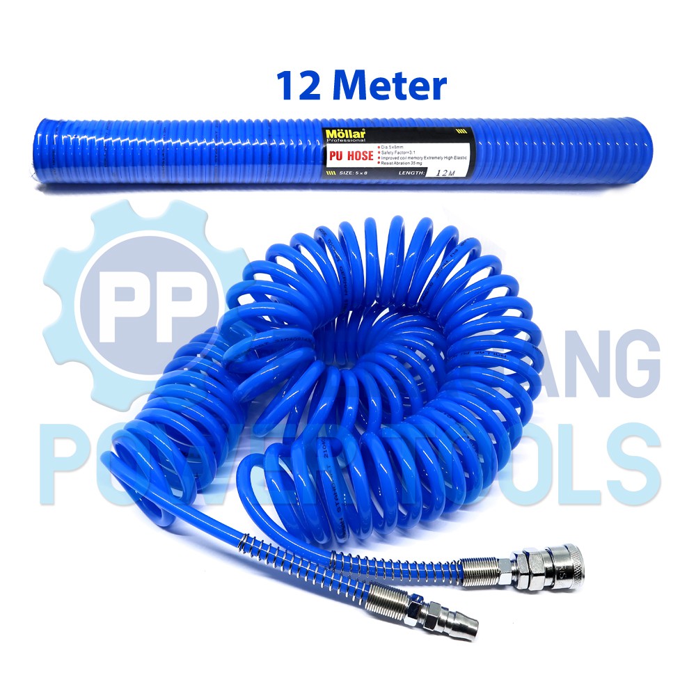 MOLLAR SELANG SPIRAL 12 METER MESIN KOMPRESOR ANGIN AIR RECOIL HOSE